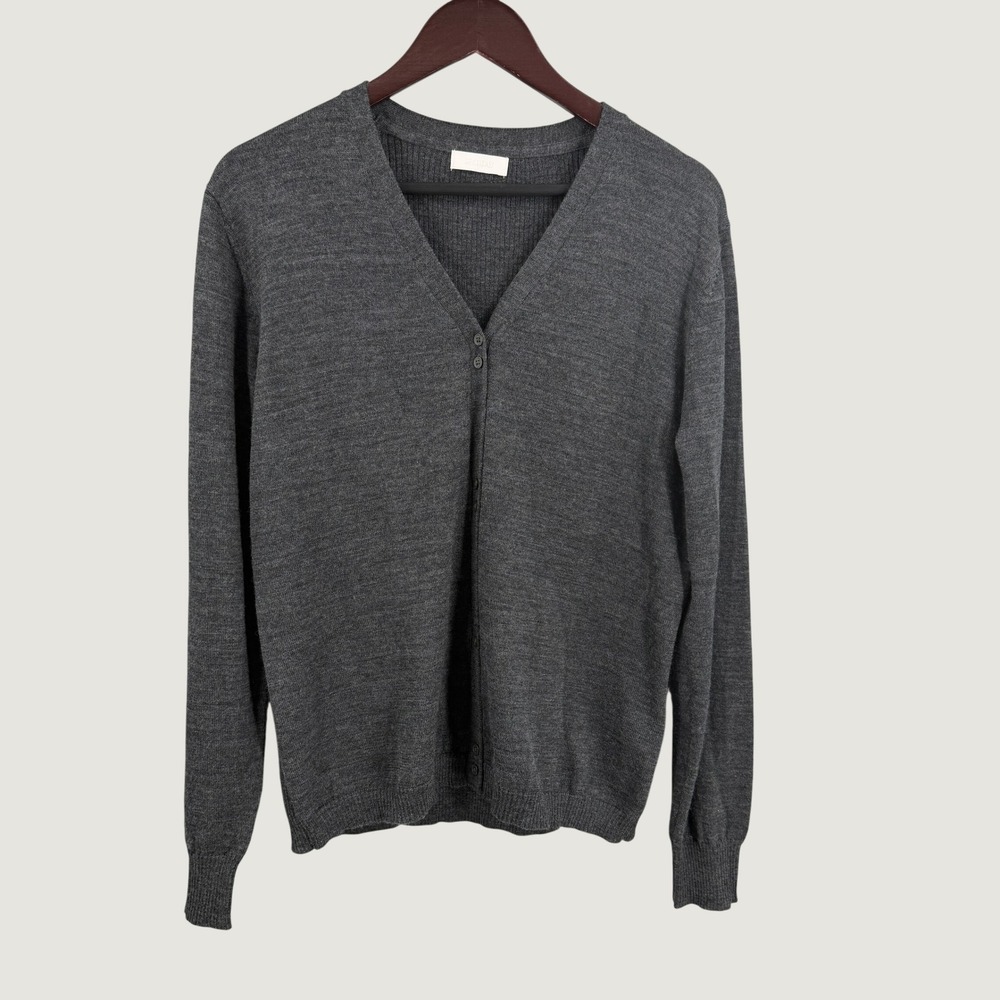2NDDAY Cardigan Sweater Womens XL Gray 100% Wool V-Neck Button Front